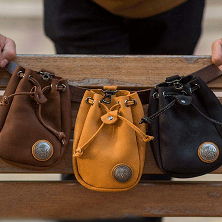 Retro Unisex Hüfttasche Kleine Kordelzug Leder Gürteltasche