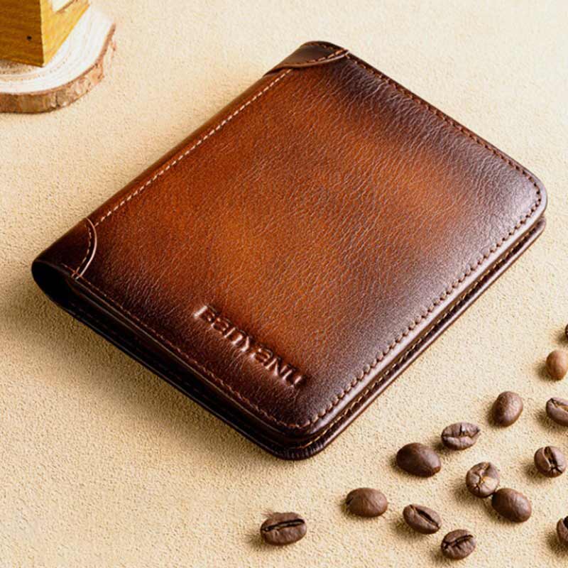 RFID Retro Dreifach faltbare Geldbörse aus echtem Leder
