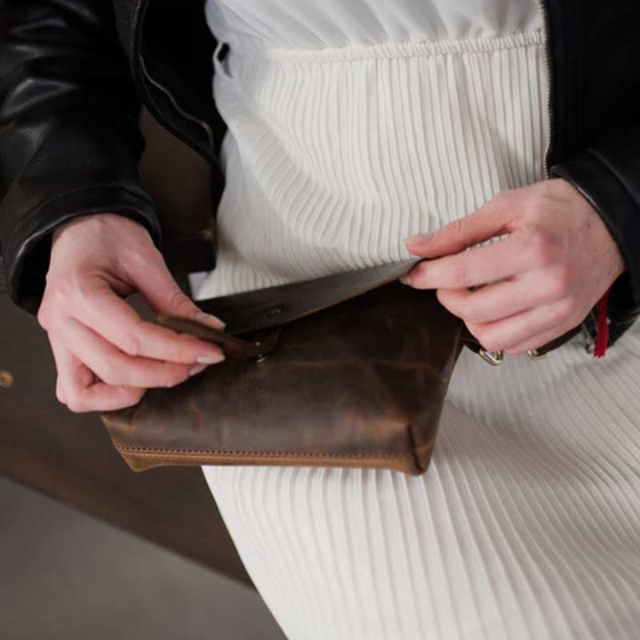 Retro-Hüfttasche aus Leder, Umhängetasche, Umhängetasche für Damen