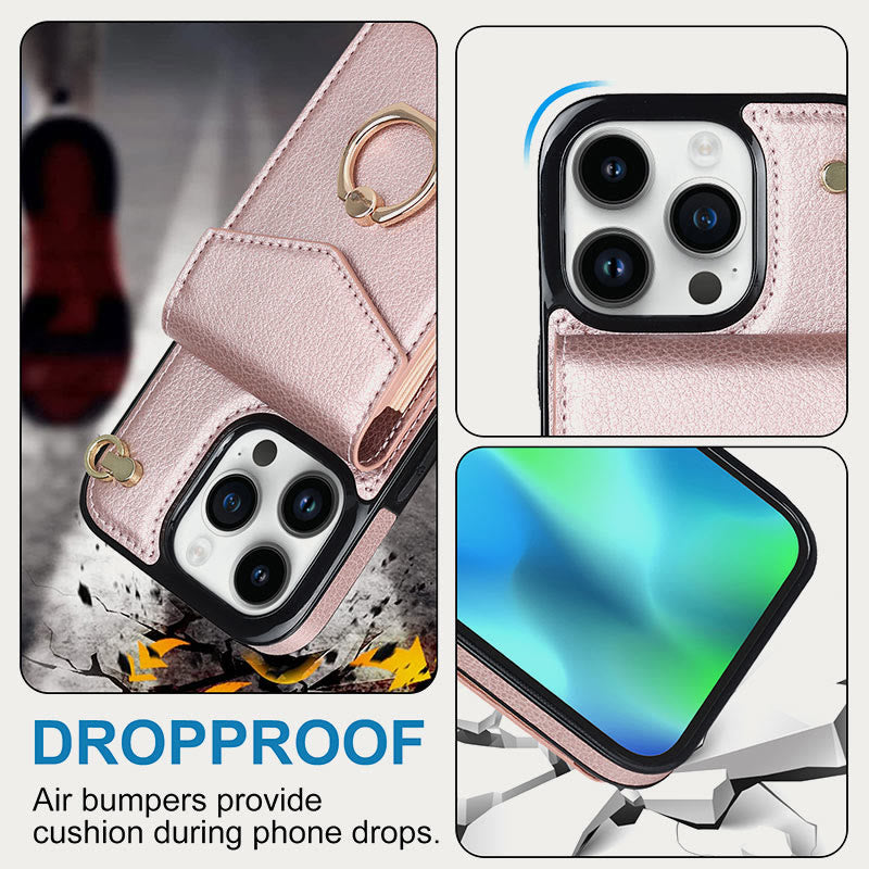 Brieftaschen-Telefonhülle für iPhone, lässig, Leder, Schnalle, Kartenhalter