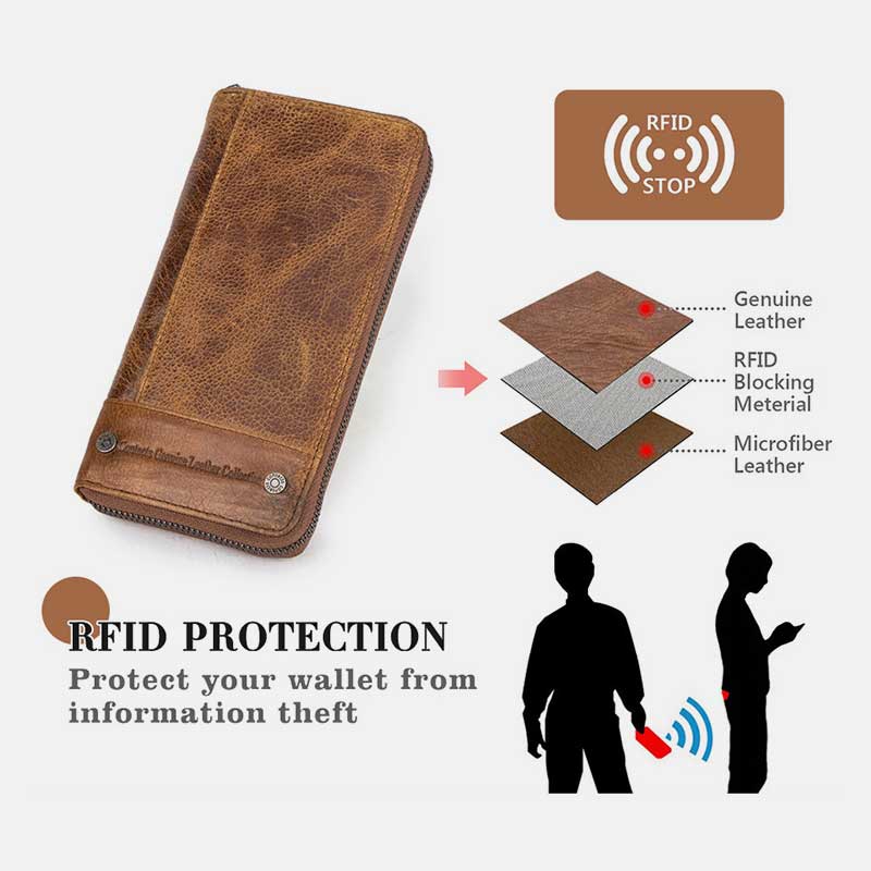 Multifunktionale RFID-Geldbörse aus echtem Leder im Retro-Stil