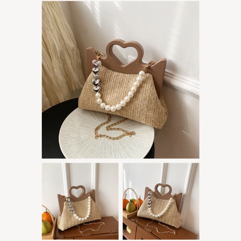 Handtasche für Damen, große Kapazität, Umhängetasche mit Perlenkette