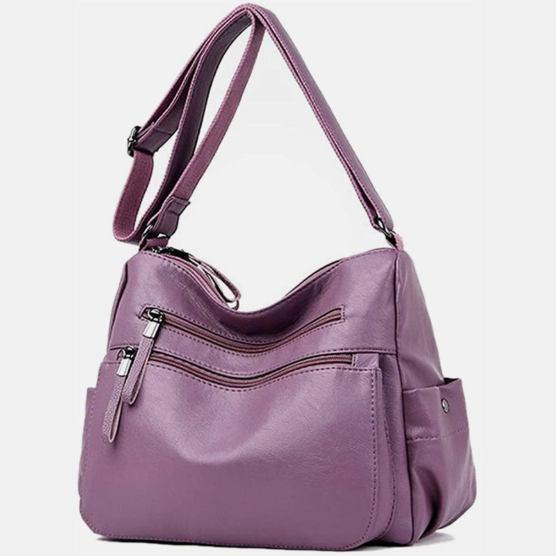 Große Umhängetasche im Retro-Stil mit mehreren Taschen - Pflaume - image 15