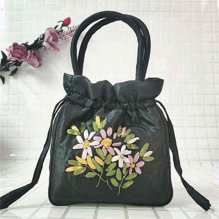 Clutch mit Blumenmuster und Kordelzug, Beuteltasche, Handtasche, Partytasche