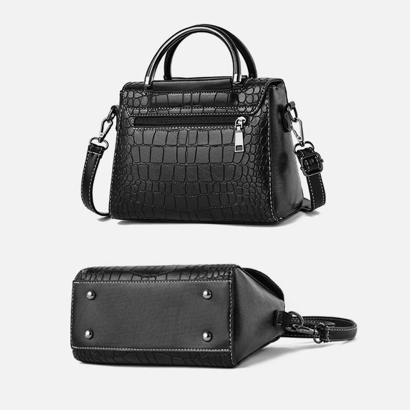 Geldbörse aus veganem Leder mit Krokodilmuster für Damen, klassische, solide Handtasche
