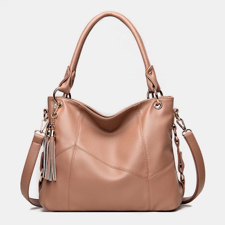 Einfarbige Schultertasche für Damen mit Quastendekor, große Unterarmtasche