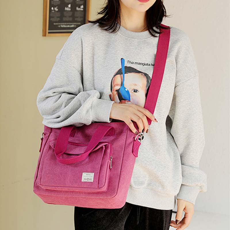 Damen Handtasche aus Canvas mit Griff und mehreren Taschen, Umhängetasche, Schultertasche, Tote, Geldbörse