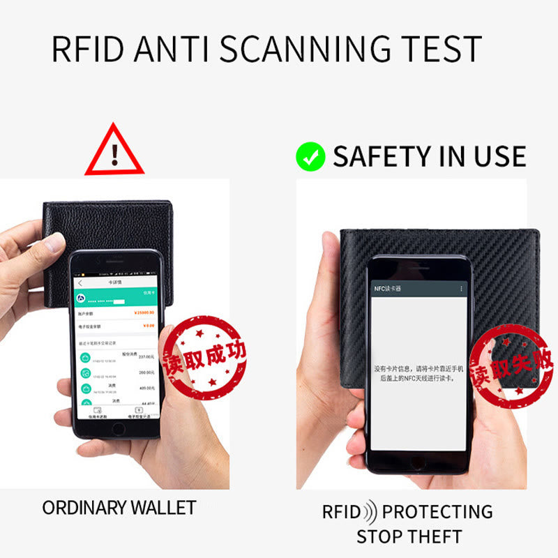 Herren-Geldbörse aus RFID-Leder, mehrere Kartenfächer, kurzer Geldclip