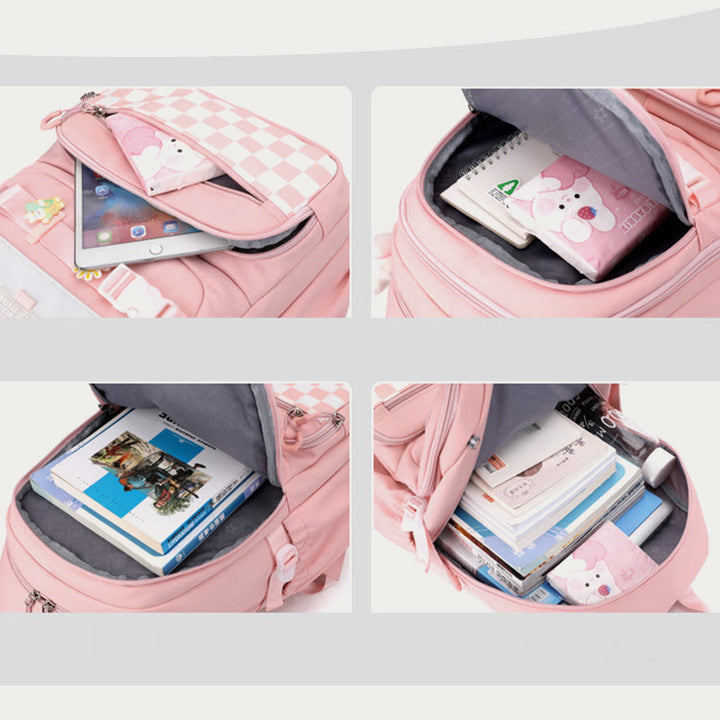 Rucksack für Damen, kariertes Muster, helle Farbe, einfache Schultasche