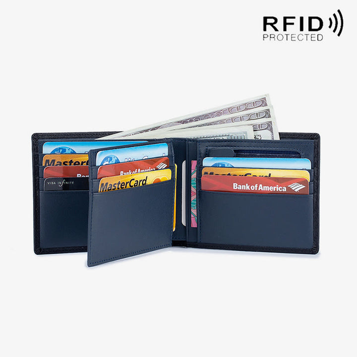 Herren-Geldbörse aus RFID-Leder, mehrere Kartenfächer, kurzer Geldclip