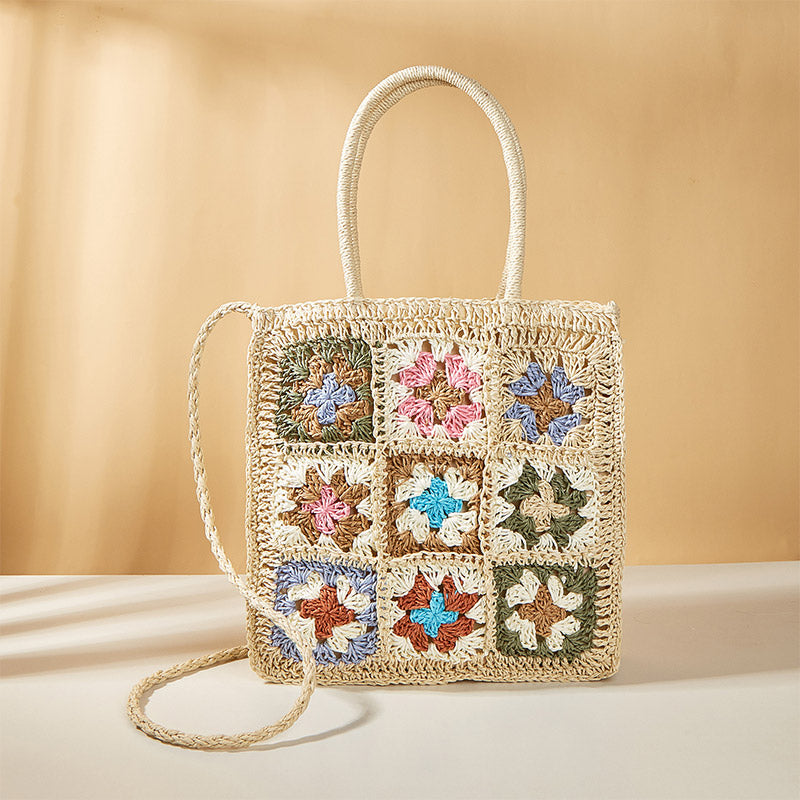 Blumenmuster Sommer Handtasche Stroh handgewebte Schultertasche Crossbody Geldbörsen