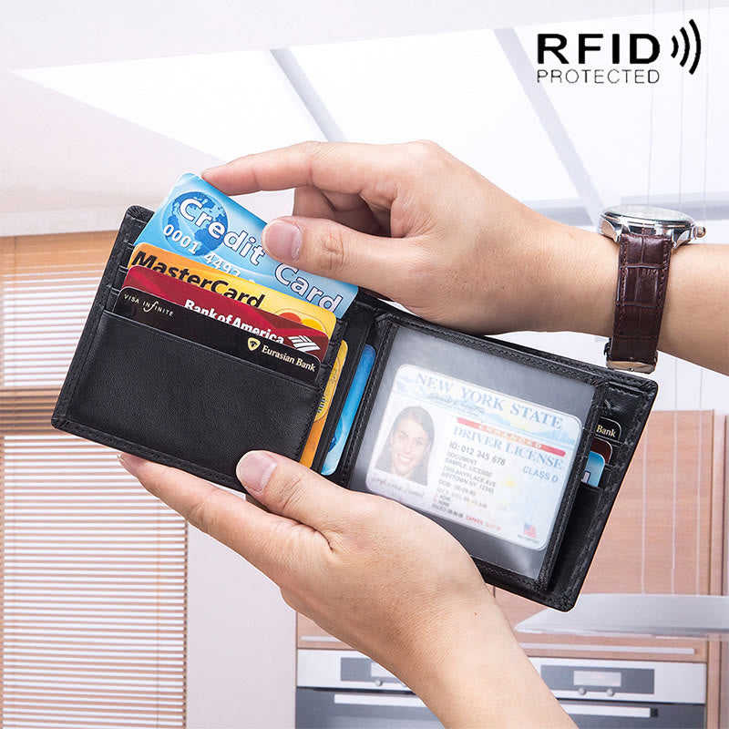Herren-Geldbörse aus RFID-Leder, mehrere Kartenfächer, kurzer Geldclip
