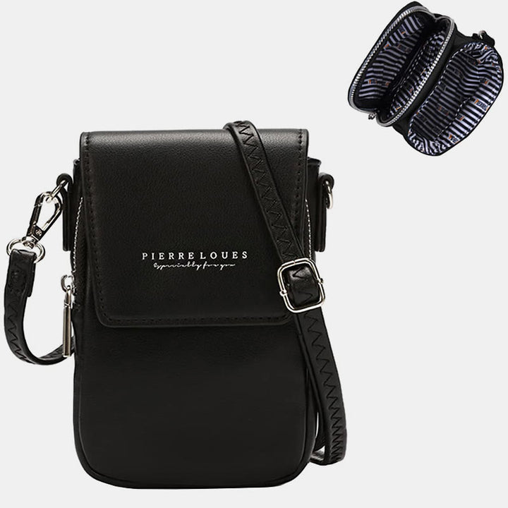 Mini-Telefontasche für Damen, Umhängetasche aus Leder mit zwei Fächern