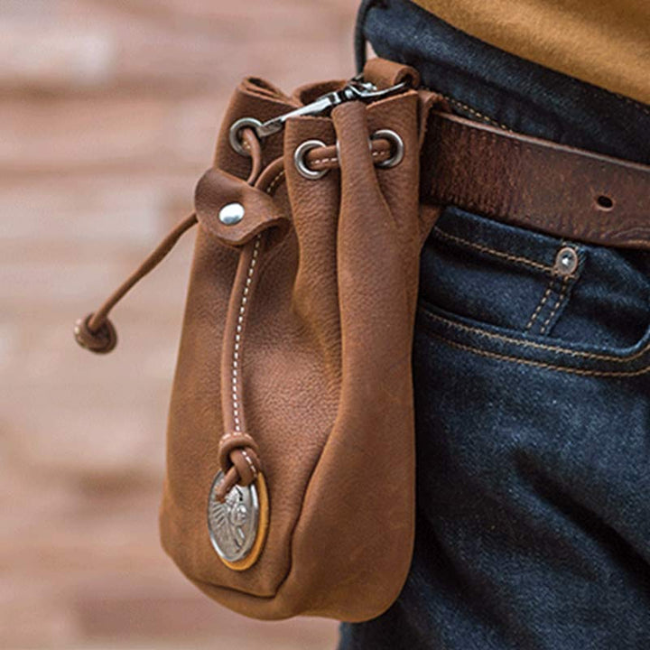Retro Unisex Hüfttasche Kleine Kordelzug Leder Gürteltasche