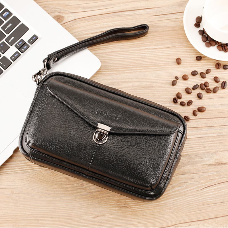 Echtes Leder Clutch Geldbörse Business Handtasche Handgelenk Tasche Fit 7,9 "Handy