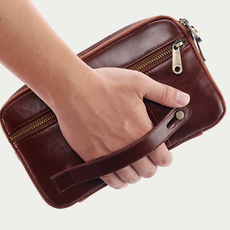 Echtes Leder Clutch Geldbörse Business Handtasche Handgelenk Tasche Fit 7,9 "Handy