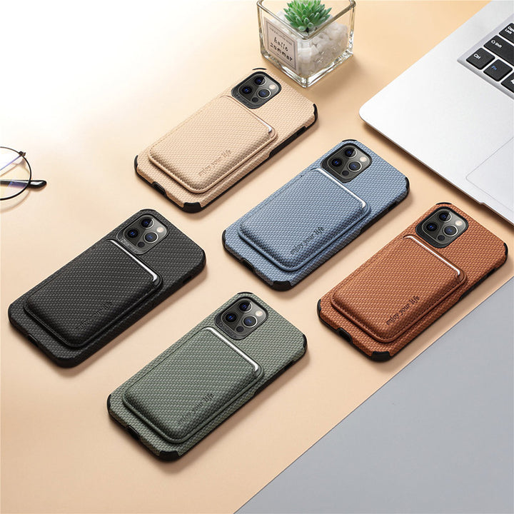 Magnetische Telefon-Geldbörse für iPhone-Telefonhülle mit Faserstruktur und magnetischem Kartenhalter