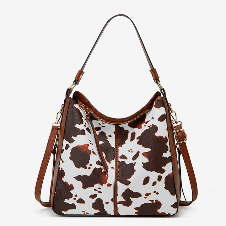 Leopard Milk Grain Damen Tote Mehrfachtragetasche aus Leder für Unterarm