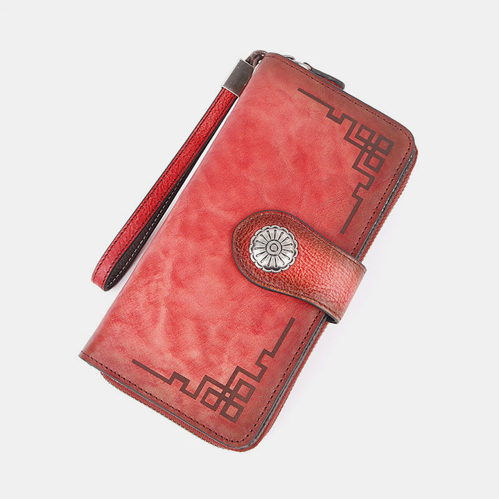 Clutch aus echtem Leder mit Reißverschluss, lange Handy-Geldbörse mit abnehmbarem Armband