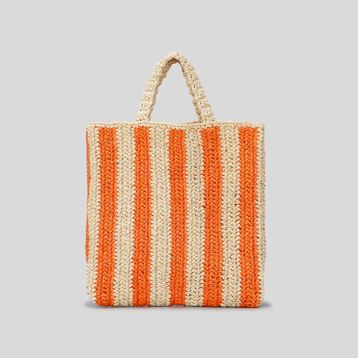Strandtasche für Damen, Sommer, Urlaub, Reise, gestreifte Strohhandtasche
