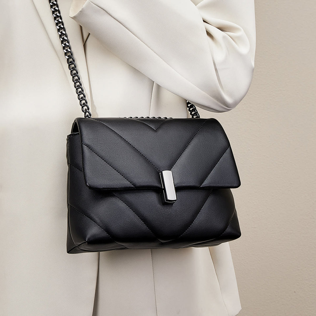 Diamant-Kettentasche für Damen, echtes Leder, quadratische Unterarmtasche