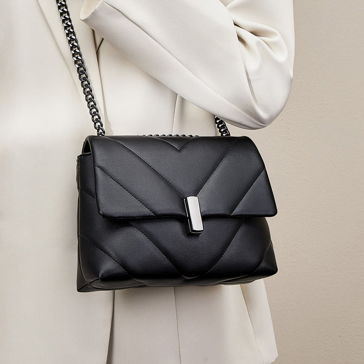 Diamant-Kettentasche für Damen, echtes Leder, quadratische Unterarmtasche