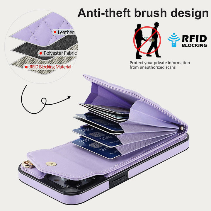 Handy-Geldbörsenhülle für iPhone 13/14/15 Funktionelle gesteppte Crossbody-Handyhülle