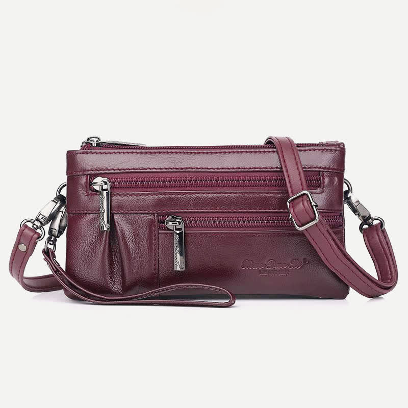 Clutch-Geldbörse für Damen, mehrere Taschen, Echtleder-Geldbörse mit Umhängegurt