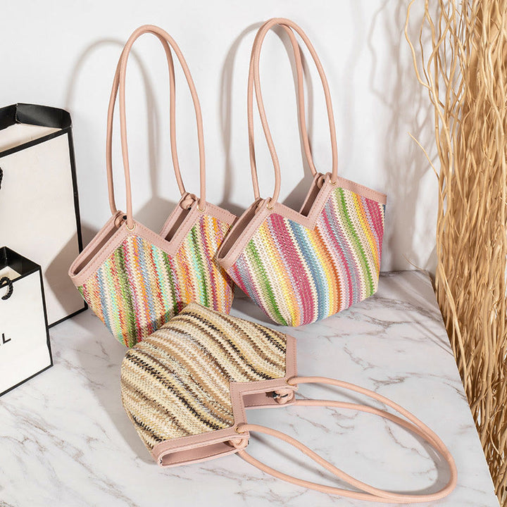 Handtasche für Damen, Einkaufskorb, leichte, unregelmäßige Stroh-Umhängetasche