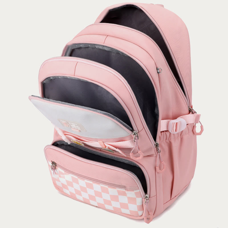 Rucksack für Damen, kariertes Muster, helle Farbe, einfache Schultasche