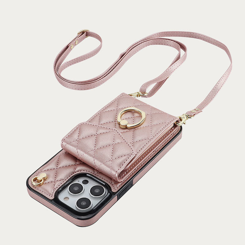 Handy-Geldbörsenhülle für iPhone 13/14/15 Funktionelle gesteppte Crossbody-Handyhülle
