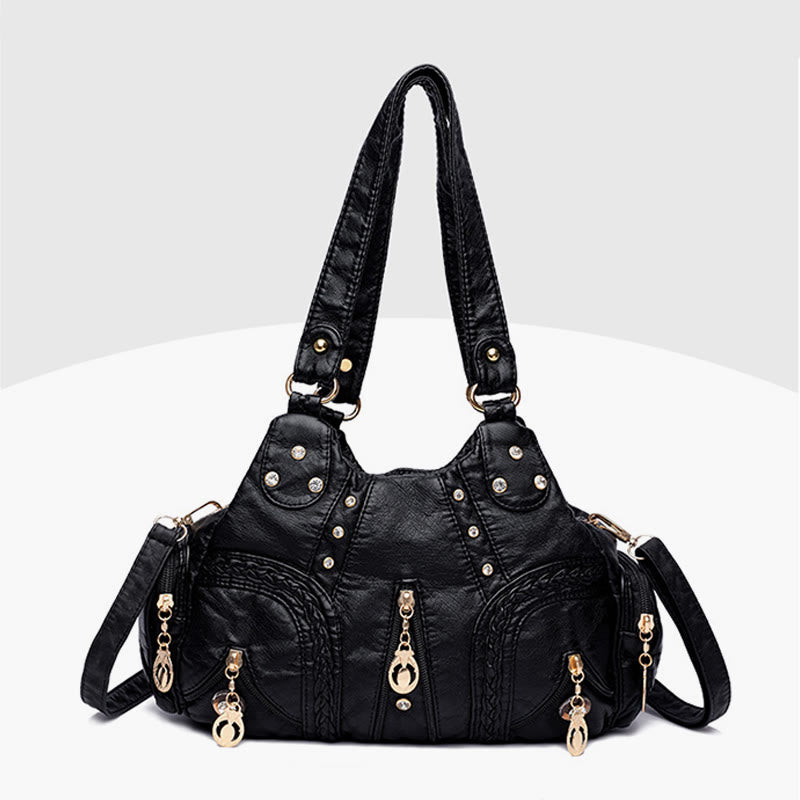 Umhängetasche mit mehreren Taschen für Damen, bunt, groß, Leder, Umhängetasche