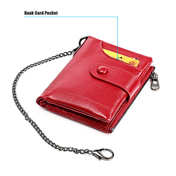 RFID-blockierende Retro-Geldbörse aus Leder mit Kette
