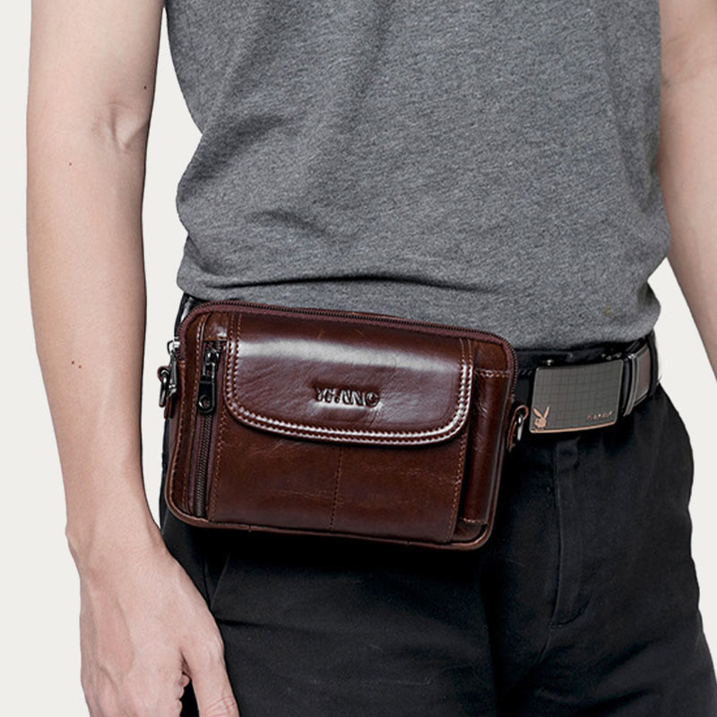 Leder-Gürteltasche für Herren, Retro, multifunktionale Umhängetasche für Handys