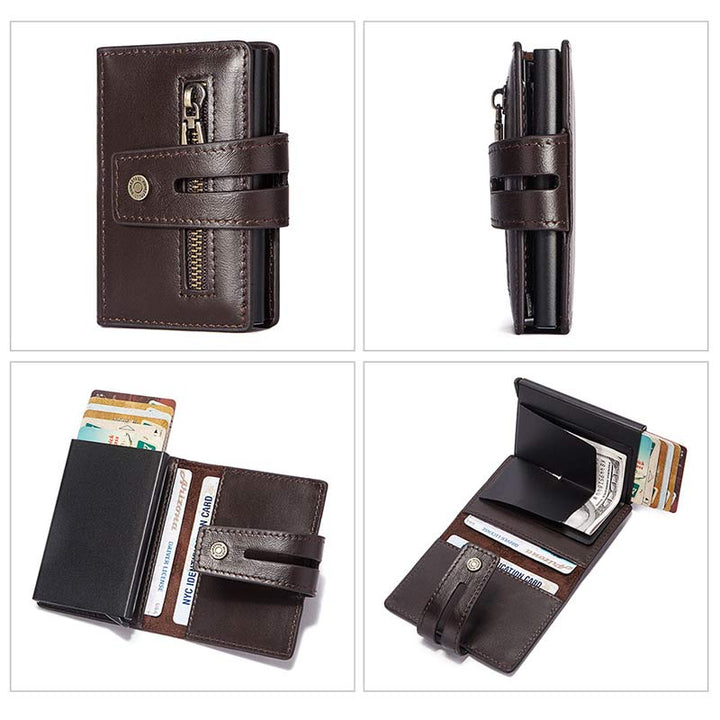 Echtes Leder Herren RFID Blocking Geldbörse Schnellzugriff Kartenhalter