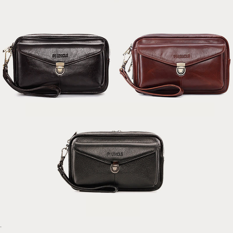 Echtes Leder Clutch Geldbörse Business Handtasche Handgelenk Tasche Fit 7,9 "Handy