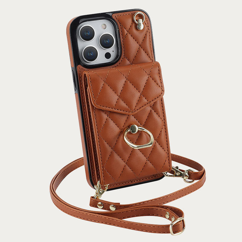 Handy-Geldbörsenhülle für iPhone 13/14/15 Funktionelle gesteppte Crossbody-Handyhülle