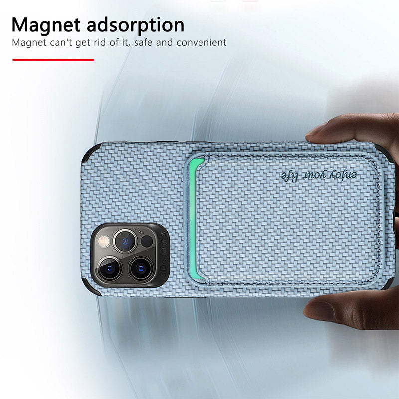 Magnetische Telefon-Geldbörse für iPhone-Telefonhülle mit Faserstruktur und magnetischem Kartenhalter