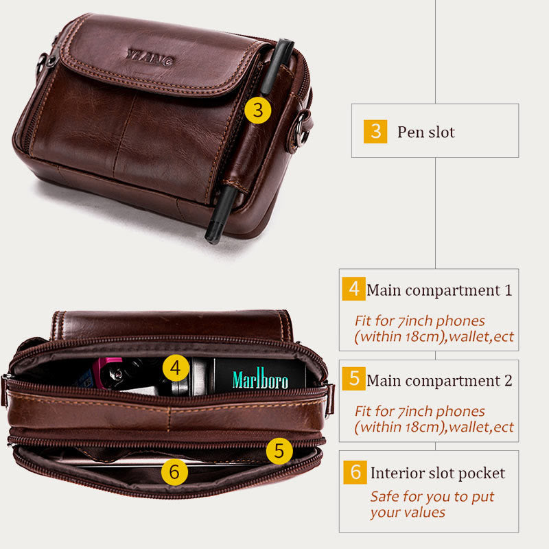 Leder-Gürteltasche für Herren, Retro, multifunktionale Umhängetasche für Handys