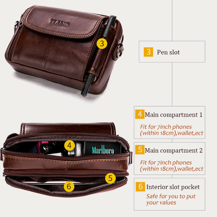 Leder-Gürteltasche für Herren, Retro, multifunktionale Umhängetasche für Handys