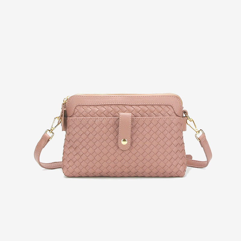 Multifunktionale Unterarmhandtasche für Damen aus gewebtem Leder