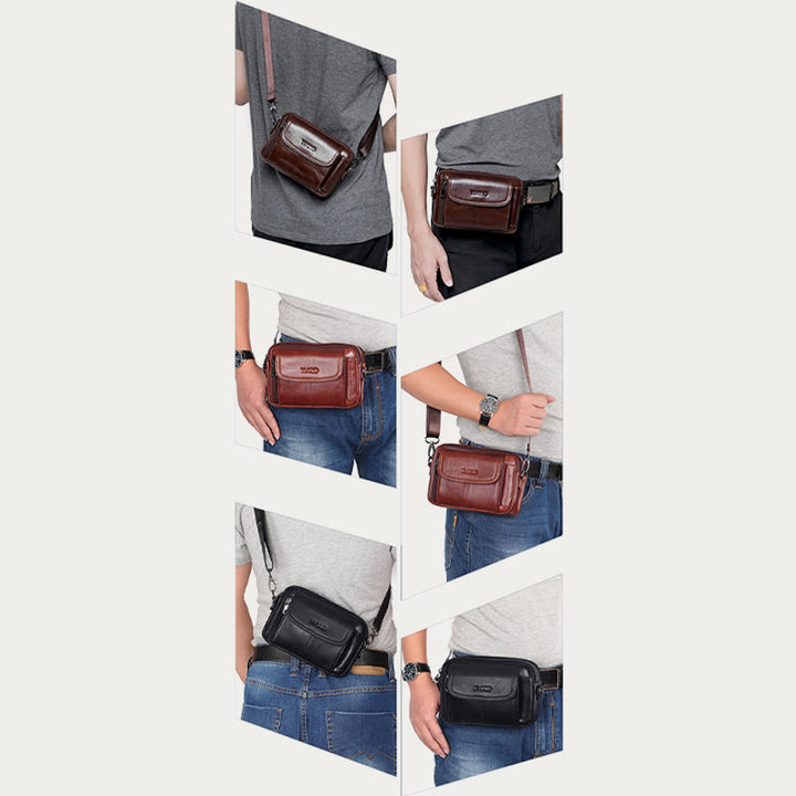 Leder-Gürteltasche für Herren, Retro, multifunktionale Umhängetasche für Handys