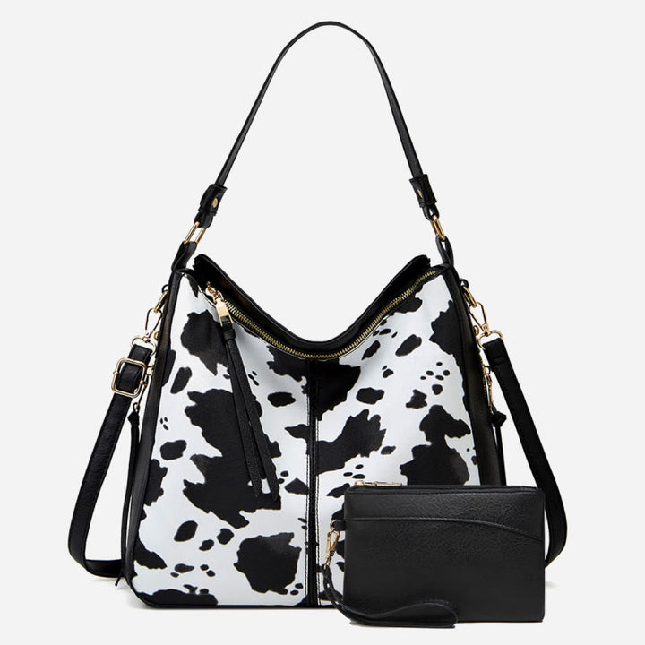 Leopard Milk Grain Damen Tote Mehrfachtragetasche aus Leder für Unterarm