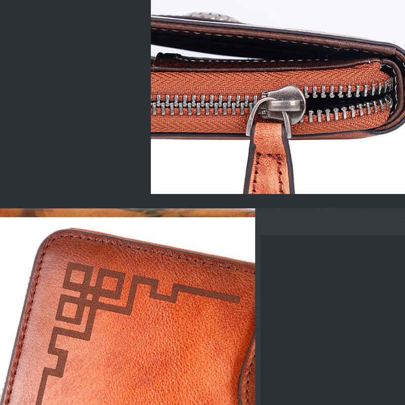 Clutch aus echtem Leder mit Reißverschluss, lange Handy-Geldbörse mit abnehmbarem Armband