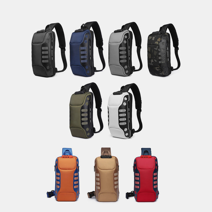 Multifunktionale, wasserdichte, stahlsichere Schultertasche mit USB-Ladeanschluss
