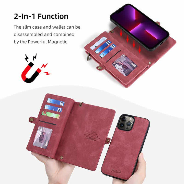 2-in-1-Telefontasche/Geldbörsenhülle für iPhone mit Umhängegurt