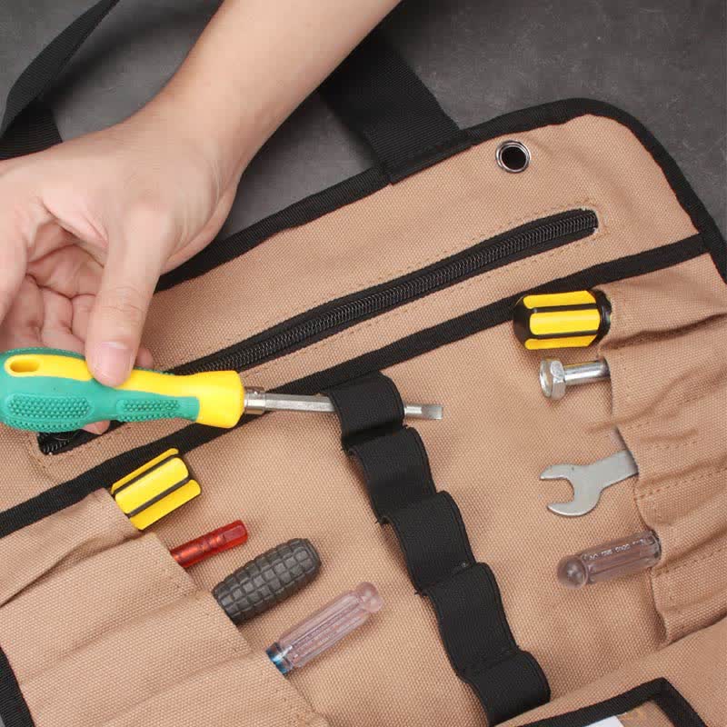 Werkzeugtasche mit Rollen, 453 g, gewachstes Canvas, Werkzeugrolle für Mechaniker, Elektriker, Hobbybastler
