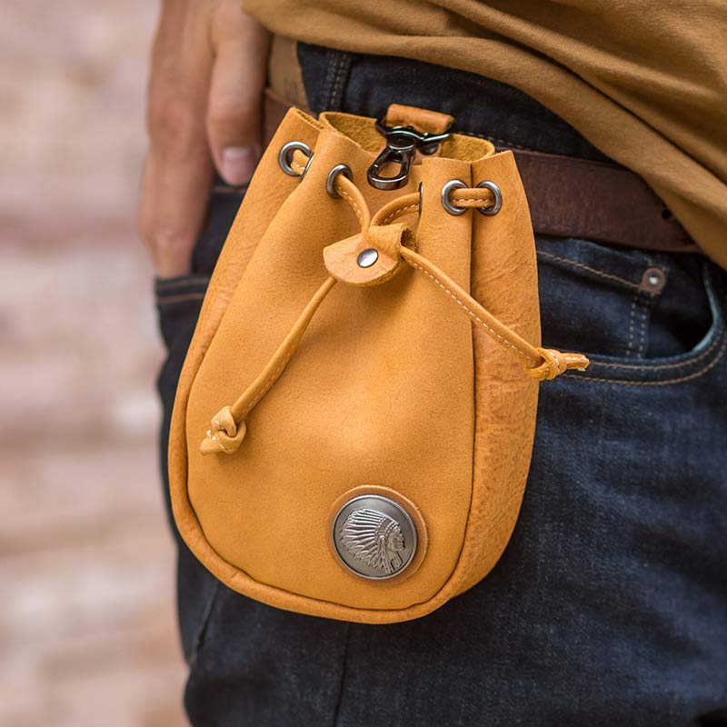 Retro Unisex Hüfttasche Kleine Kordelzug Leder Gürteltasche