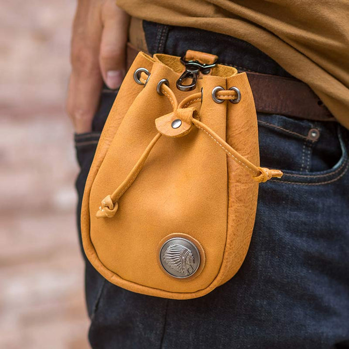 Retro Unisex Hüfttasche Kleine Kordelzug Leder Gürteltasche