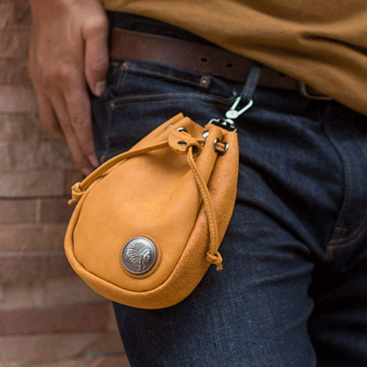 Retro Unisex Hüfttasche Kleine Kordelzug Leder Gürteltasche